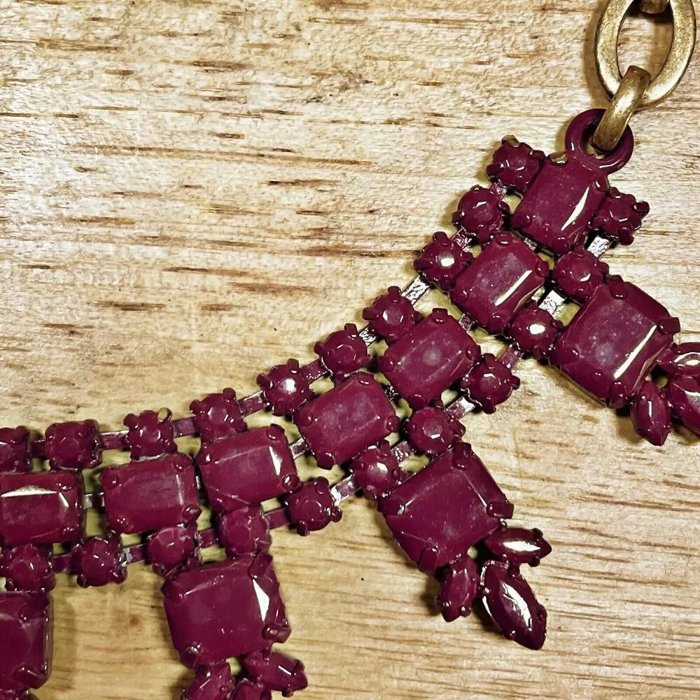 J. Crew Gold Brass Purple‎ Statement Necklace Boho Dressy Art to Wear